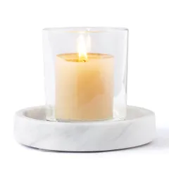 WORHE イタリア製高級天然大理石キャンドルスタンド、瓶入りコラムキャンドルに最適、大型丸型コースター/ジュエリートレイ、結婚式のテーブル/ホームデコレーションセンターピース、ホワイト (ZT011)