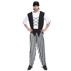 [APOSITV] 海賊 コスプレ メンズ パイレーツ バンダナ 黒白 ストライプ コスチューム 4点セット