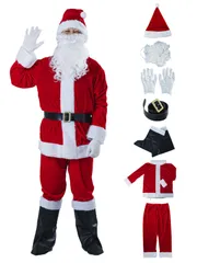 [mitsuhada] サンタクロース 衣装 【3サイズから選べる】 本格仕様 クリスマス サンタ コスチューム 『豪華 7点』仮装 サンタコス コスプレ メンズ レディース 男 女 両用 大人用 セット (XL, 7点セット)