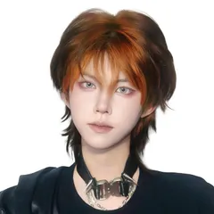 BARSDAR ウィッグ メンズ 男装 黒 男性 ショート かつら フルウィッグ 原宿 イケメン ハンサム 自然 小顔 耐熱 人気 ファッション イメチェン 男女兼用 cosplay 日常 ネット/櫛付き オレンジブラウングラデのサムネイル