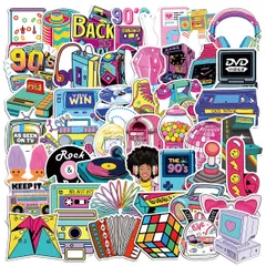 90年代 80年代 ステッカー 50枚入り 大人 女性 ティーン 女の子向け ビニール製 防水 1990年代 1980年代 デカール 水筒、誕生日、ノートパソコン、スクラップブック、携帯電話などに