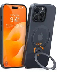 ★TORRAS iPhone 16 Pro Max 用 ケース【米軍規格・360°回転吸着多機能一体 】ゼンマイ式スタンド 縦横両対応 リング マグネット搭載 MagSafe対応 ワイヤレス充電対応 米軍MIL規格耐衝撃 「Ostand Spin」ブラック