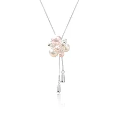 [Moonstan] ネックレス ロングネックレス パール レディース 人気 金属アレルギー対応 シルバー キラキラ 可愛い (ホワイトｘピンクパール)