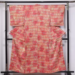 小紋 袷 身丈156cm 裄丈62cm 正絹 Sランク Mサイズ 広衿 インフォーマル 創作柄 赤系 RP 1221-10937