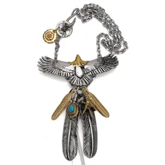 [silver KYASYA]316L 特大 頭金 イーグルネックレス 豪華カスタム ターコイズ フェザーネックレス ペンダント シルバー 羽根 金 ゴールド 太陽 金爪 専用BOX付属