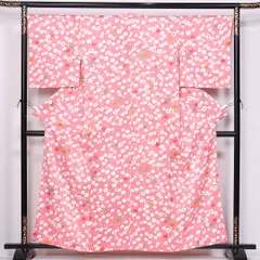 小紋 袷 身丈157cm 裄丈66cm 正絹 Sランク Mサイズ 広衿 インフォーマル 紋意匠 菱形 絞り 梅 ピンク系 HP 1221-10984