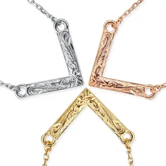 ハワイアンジュエリー ネックレス ステンレス Vカット プルメリア スクロール シルバー ローズゴールド イエローゴールド レディース アクセサリー ペンダント【ステンレスシルバー】