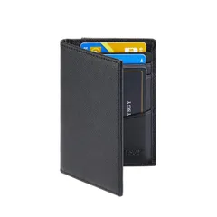 [LUCKYSGY] 定期入れ メンズ 本革 パスケース 二つ折り カードケース 薄型 カード9枚収納 男女兼用 プレゼント用 化粧箱付き 型押しブラック