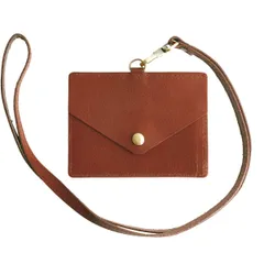 [RafiCaro] パスケース IDカードホルダー Wポケット 定期入れ本革 イタリアンレザー 首掛け ネックストラップ付 idケース 社員証 カードケース メンズ レディース ダークブラウン