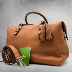 Kate Spade 本革 大容量 ボストンバッグ 2way ショルダーバッグ 旅行カバン キャメル 2624