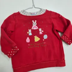 ミッキーハウス レッド うさぎ 刺繍 スウェットTシャツ 90