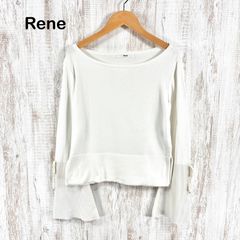 美品】Rene ルネ☆34 襟付きニット半袖 パールダブルジップホワイト