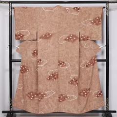 小紋 袷 身丈155cm 裄丈60cm 正絹 Sランク Mサイズ 広衿 インフォーマル 絞り 梅 紅葉 茶系 1221-11265