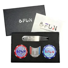 &FUN (アンドファン) ゴルフマーカー セット おしゃれ パットが入る ライン入りマーカー & 光って 見つかる カジノチップマーカー キャップクリップ マグネット 景品 賞品 （箱入り(3個セット＋グリーンフォ [箱入り(3個セット＋グリーンフォーク)]のサムネイル
