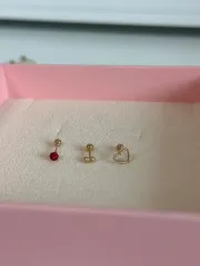 14k ピアス セット (ハート/ボール/レッド)