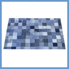 コットン製の手作業デザインラグマット（デニムつぎはぎパッチワーク風）「約W200×D140cm」No.130