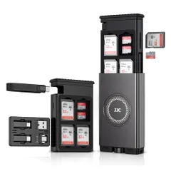 JJC 高速カードリーダー機能付きメモリーカードケース 24 スロット SD MicroSD TF カード 収納ケース Type-C 充電ケーブルカード Type-C to ライトニング Micro USB Type-A OTG 変換アダプタ b56532d3