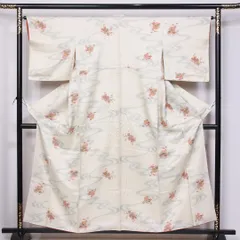 小紋 袷 身丈154cm 裄丈64cm 正絹 Aランク Sサイズ 広衿 インフォーマル 小槌 流水 クリーム系 1221-11442