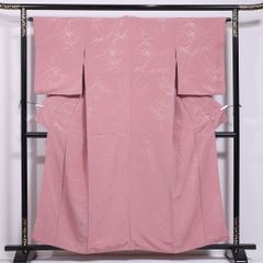 K中古美品 小紋 単衣 花鳥模様 ポリエステル くすみピンク□N80602-01