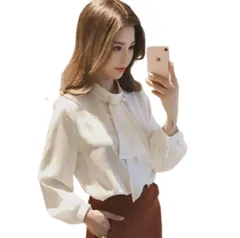 [RED RAY] [レッドレイ] カジュアル シフォン ボウタイ シャツ ブラウス 長袖 かわいい カワイイ 可愛い おしゃれ オシャレ お洒落 かっこいい カッコイイ 人気 にんき ニンキ かじゅある しふぉん ぼうたい しゃつ ぶら [ホワイト] [L]