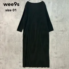 wee9s ウィークス ブラック ロングワンピース リブニット Iライン クルーネック マキシ丈 長袖 無地 ストレッチ タイト スリム シンプル スリット 上品 綺麗め カジュアル モード 部屋着 ワンマイルウェア 縦ライン size01 ★ ■◇のサムネイル