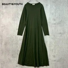 BEAUTY&YOUTH ビューティーアンドユース オリーブ系 ワンピース ロング マキシ Aライン バックリボン ウール混 ニットソー クルーネック 長袖 ユナイテッドアローズ 1626-119-3878 シンプルフレア 上品 サイズ表記なし  ★ ◇■