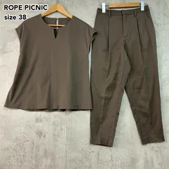 ROPE PICNIC ロペピクニック カーキ系 セットアップ GDH-10240-A ブラウス フレンチスリーブ テーパードパンツ ウエストゴム センタープレス タックパンツ カジュアル オフィス 上下セット 2点セット 38サイズ ★ ■◇