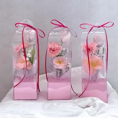 母の日ギフト♡そのまま渡せるブーケBOX（造花・ピンク）