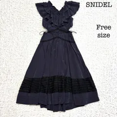 SNIDEL スナイデル プリントブロッキングワンピース レース フリル 2way ネイビー フリーサイズ