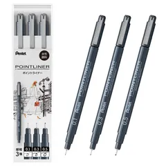 新着商品 ぺんてる 水性ペン ミリペン ポイントライナー 0.1mm0.3mm0.5mm ブラック 3種セット S20P-3STHのサムネイル