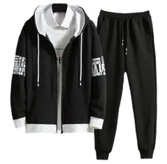 [エンプティオ] 前開き ジャージ 上下セット 上下 ボトムス フルジップ チャック スポーツウェア 部屋着 スウェット ファスナー パンツ ランニング ズボン セットアップ 長袖 ルームウェア トップス トレーニング 細身 メ [ブラック/ブラック] [L]