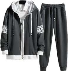 [エンプティオ] 前開き ジャージ 上下セット 上下 ボトムス フルジップ チャック スポーツウェア 部屋着 スウェット ファスナー パンツ ランニング ズボン セットアップ 長袖 ルームウェア トップス トレーニング 細身 メッ [グレー/グレー] [XL]