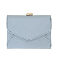 コンパクト ミニ財布 本革 がま口 小さい 折りたたみ 三つ折り 小銭入れ 軽量 カードケース 大容量 レディース (アイスブルー) 1