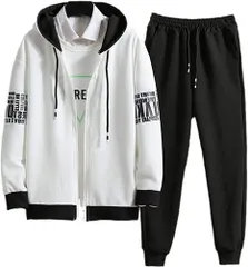 [エンプティオ] 前開き ジャージ 上下セット 上下 ボトムス フルジップ チャック スポーツウェア 部屋着 スウェット ファスナー パンツ ランニング ズボン セットアップ 長袖 ルームウェア トップス トレーニング 細身 メ [ホワイト/ブラック] [M]