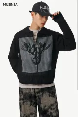 デジタルプリント ハーフジップアップニット