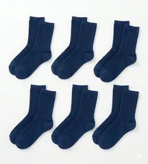 6足セット　紺無地リブ クルーソックス スクール　抗菌防臭　子供靴下