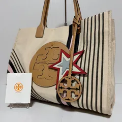 【美品】TORY BURCH トリーバーチ ELLA PRINTED CANVAS TOTE エラ トートバッグ 肩掛け アイボリー キャンバス 帆布 プリント 大容量 チャーム付き タグ 商品購入書付き B560