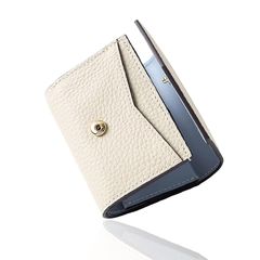 [GRAV] 【Soft, supple genuine leather x high-quality two-tone design】Women's Tri-fold Mini Wallet, High-Quality Genuine Leather, Coin Purse, Lightweight, Large Capacity, Bill Compartment, Card Slots, Compact (Tri-fold Wallet) (Ivory x Light Blue)