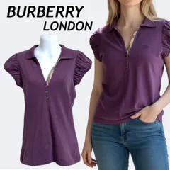 BURBERRY LONDON バーバリーロンドン レディース 半袖カットソー S ポロシャツ フレンチパフ チェック 刺繍ロゴ パープル系 (F06)★