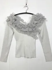 Lily Brown リリーブラウン カシュクールデザイン ボリュームチュールドッキング ニット セーター sizeONE/白 ■◇ レディース