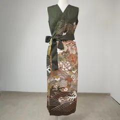 zunezune 振袖 巻きドレス ノースリーブ 着物リメイクワンピース 深緑