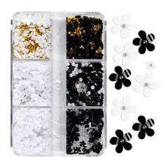 新品 ネイルパーツ 花 立体 3d ネイル ブリオン ゴールド シルバー フラワー パーツ ジュエリーパーツ ネイルアート ジェルネイル レジン デコパーツ (ホワイト+ブラック)