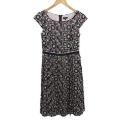 トッカ TOCCA ノースリーブワンピース ドレス ひざ丈 刺繍 花柄 紺 ネイビー ピンク 0 約S