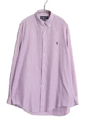 【お得なクーポン配布中!】 90s ラルフローレン ストライプ 長袖 ボタンダウン シャツ メンズ L 程/ オールド ポロ コットン 長袖シャツ ワンポイント ワイシャツ 薄手