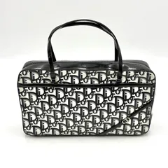 Christian Dior クリスチャンディオール トロッター柄 スクエア型 ハンドバッグ トートバッグ CD金具 PVC ネイビー