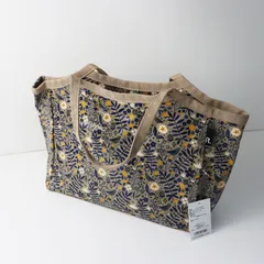 未使用 ルートート ROOTOTE Pecking bird ハビ チェル クレールーD トートバッグ‖グレー×ネイビー 花柄【2400014911534】