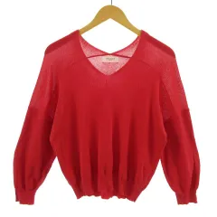 オペークドットクリップ OPAQUE.CLIP ニット 長袖 ドロップショルダー コットン混 レッド 赤 38 M