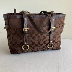 Coach Gallery Signature Shoulder Tote Bag Signature Canvas Suede Leather Brown