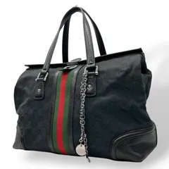 GUCCI グッチ GGキャンバス レザー シェリーライン ハンドバッグ ブラック シルバー金具 150335 レディース U15