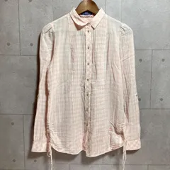 BURBERRY BLUE LABEL バーバリーブルーレーベル 長袖 チェックシャツ サイド ギャザー トップス 38 ピンク レディース SU-8-23
